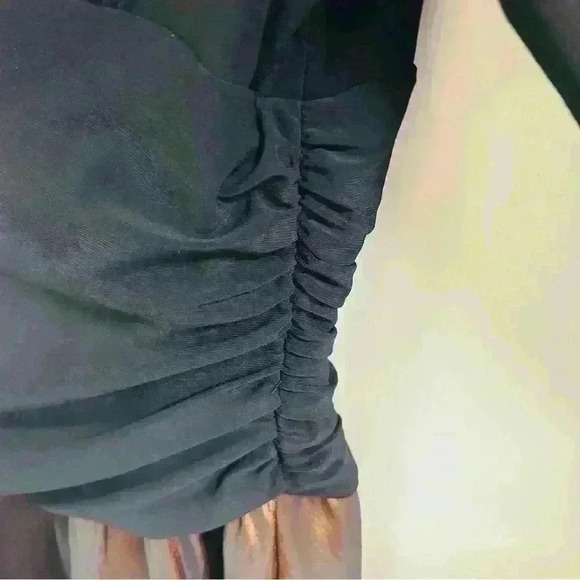 ELIZA J BLACK FIT & FLARE Cuff 3/4 Sleeves V Neck Ruched Waist Sz 14P - Picture 7 of 15